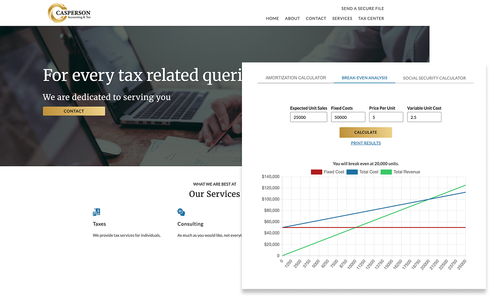 Casperson Tax Screenshots of website and calculators