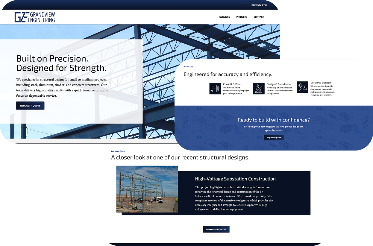 Grandview Engineering Website Screenshots