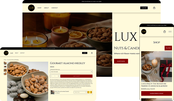 Three screenshots of Lux Website on desktop and mobile.